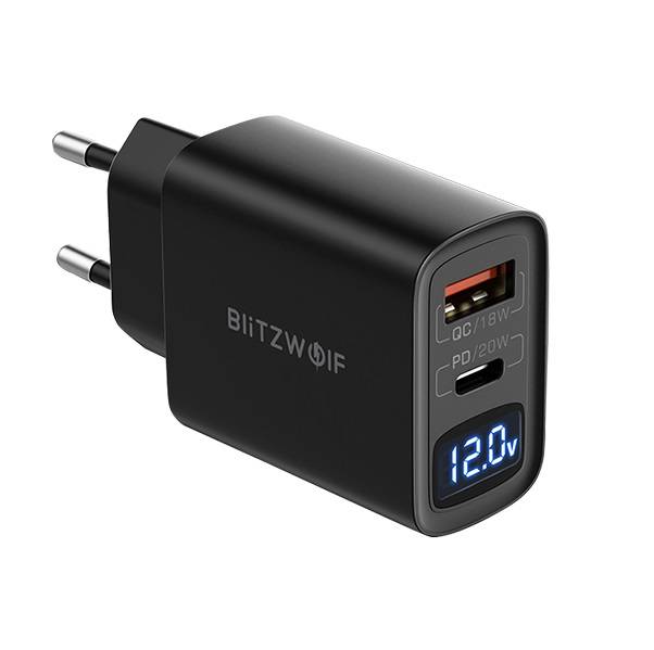 Wall charger Blitzwolf BW-S19,USB,USB-C,20W (black)