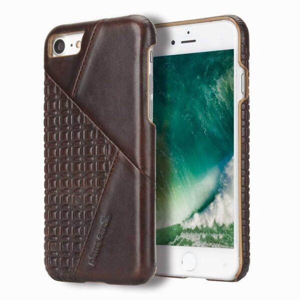 Pierre Cardin hard case Genuine Leather for Apple iPhone 7/8 - D Brown