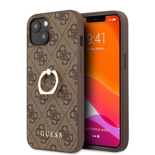 Guess iPhone 13 Mini Hardcase Backcover - With Ring Holder - Brown