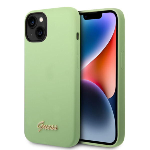 guess iphone 14 silicone backcover metal logo green
