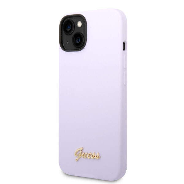 guess iphone 14 silicone backcover metal logo purple