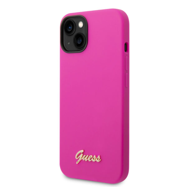 guess iphone 14 silicone backcover metal logo fuchsia