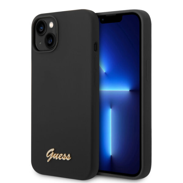 guess iphone 14 silicone backcover metal logo black
