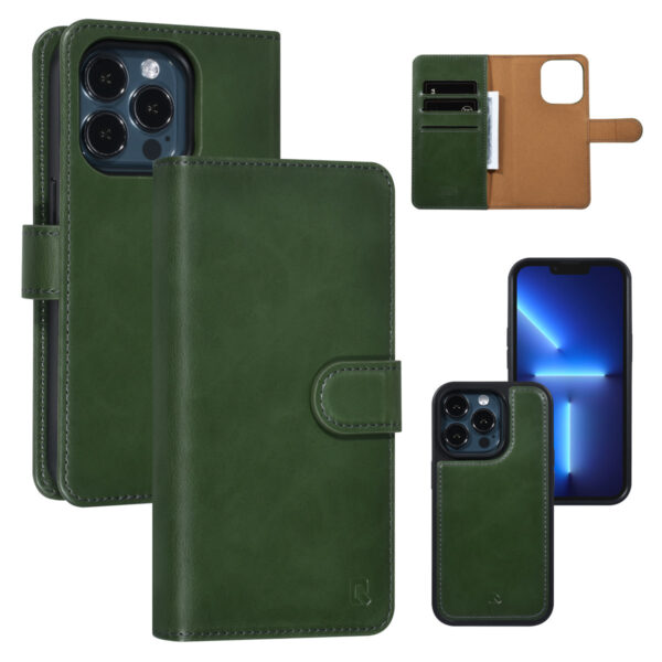 uniq accessory iphone 13 pro 2 in 1 booktype and backcover cardhold green