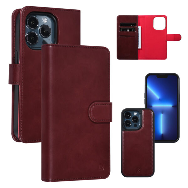 uniq accessory 2 in 1 iphone 13 pro red book type and back cover card holder magnetic closure